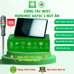 [Tặng bút thử điện] Công Tắc Wifi Thông Minh Hunonic Datic 2 Nút Ấn Bật Tắt Cảm Ứng Điều Khiển Từ Xa Trên Điện Thoại và Giọng Nói
