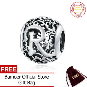BAMOER Alphabet Round Beads Silver 925 Jewelry Vintage Name Customied Beads for Silver Snake Bracelet DIY Jewelry Making SCC1444