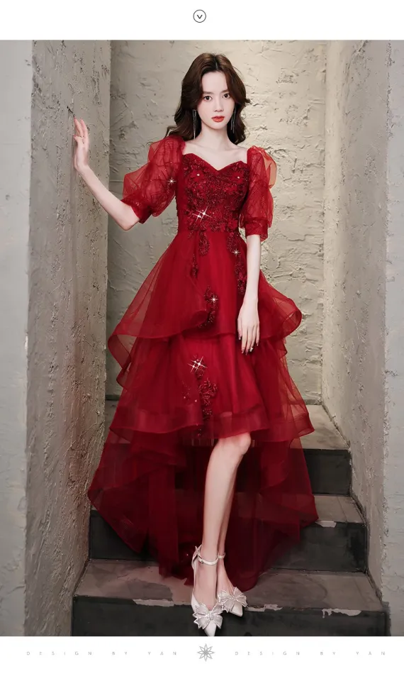 Dark Red Princess Dress, Toddler Gown Dress, Girl Birthday Dress, One-pokeht.vn