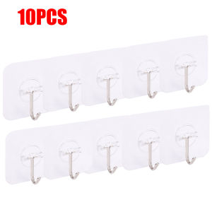 🔥ตะขอติดด้วยตนเอง10ชิ้นตัวยึดสติกเกอร์แบบติดผนังกันน้ำไร้รอยต่อที่จัดเก็บตะขอแขวนห้องครัวห้องน้ำ