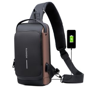 Anti-theft Lock Sling Bag Fashion Chest Pack Waterproof USB Crossbody Bag (9.5" tablet)