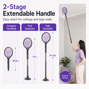 [SG STOCK]Foldable 2-in-1 Telescopic Handle Electric Mosquito Killer Racket Mosquito Swatter USB Rechargeable