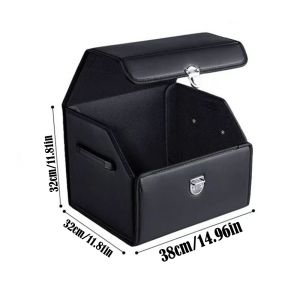 LONGB Multi-purpose Car Trunk Storage Vehicle Organizer PU Leather Foldable Car Storage Box Durable with Lock Car Boot Organiser