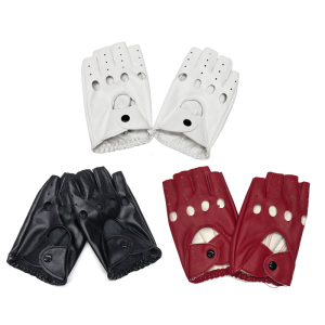 Edgy Perforated Leather Gloves Open Finger Design Gothic Rocker Style Night Event Photo Props
