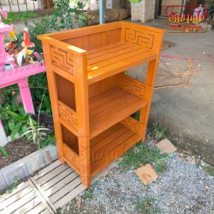 HNGM ชั้นวางไมโครเวฟ ชั้นวางของในครัว 3 ชั้น 67.5*39*100 ซม. ฉลุลายจีน สีย้อม-ส้มอิฐ shelf / Rack.