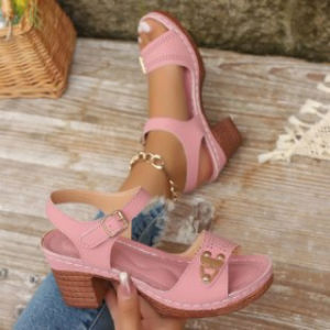 Free Shipping WomenS Summer Chunky Heel Mid-Heel Fashionable Versatile Commuting Non-Slip Roman Style Vacation Beach Casual High-Heeled Sandals Available In Multiple Colors