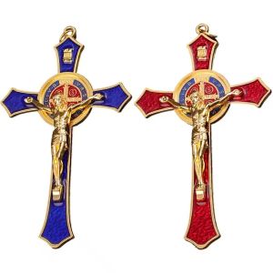 2PCS Jesus Christ Prayer Pendant Creative Saint Benedict Cross Keychain Backpack Auto Hanging Keys Pendant Auto Decoration Accessories