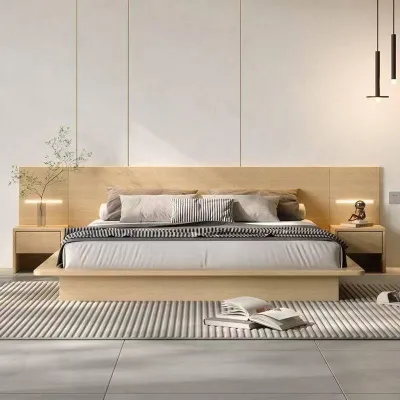 JZX Luxury Japanese Tatami Bed Frame with LED Lighting option and Storage - Modern Wood Platform Mattress Bed for Couples