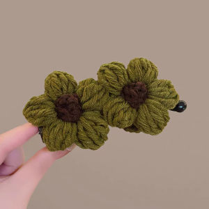 Retro Green Knitting Flower Banana Hair Clips Large Ponytail Clips for Back of Head To Show Volume Straight Vertical Hair Clips Half-Up Bun Hair Clips