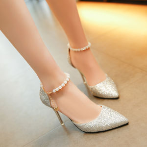Summer New Womens Sandals Pointy Fashion Sequin High Heels 3.5 INCHES