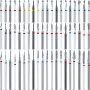 Honoson 60 Pieces Diamond Nail Drill Bit Set for Nail Drill E-file 3/32 Inch Cuticle Clean Bit Ceramic Mani Pedi Remover Tools for Acrylic Mani Pedi Home Salon Use