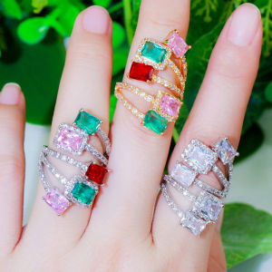 แหวนเปิดผลิตจากหินเจียรไนเซอร์โคเนียสำหรับงานแต่งงานผู้หญิงเครื่องประดับ SR036