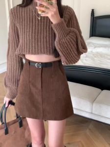 Ammin กระโปรงทรงเอสำหรับผู้หญิงเข็มขัดรัดเอวแฟชั่นสไตล์เกาหลีกระโปรงสะโพกเอวสูงแฟชั่นสีทึบสไตล์เกาหลีเรียบง่ายป้องกันการเปิดรับแสง