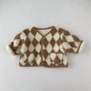 DGUKYM New Autumn Winter Coat Hairy Baby Thick Lamb Wool Checkered Cotton Jacket for Boys Girls Going Out Cotton Clothes