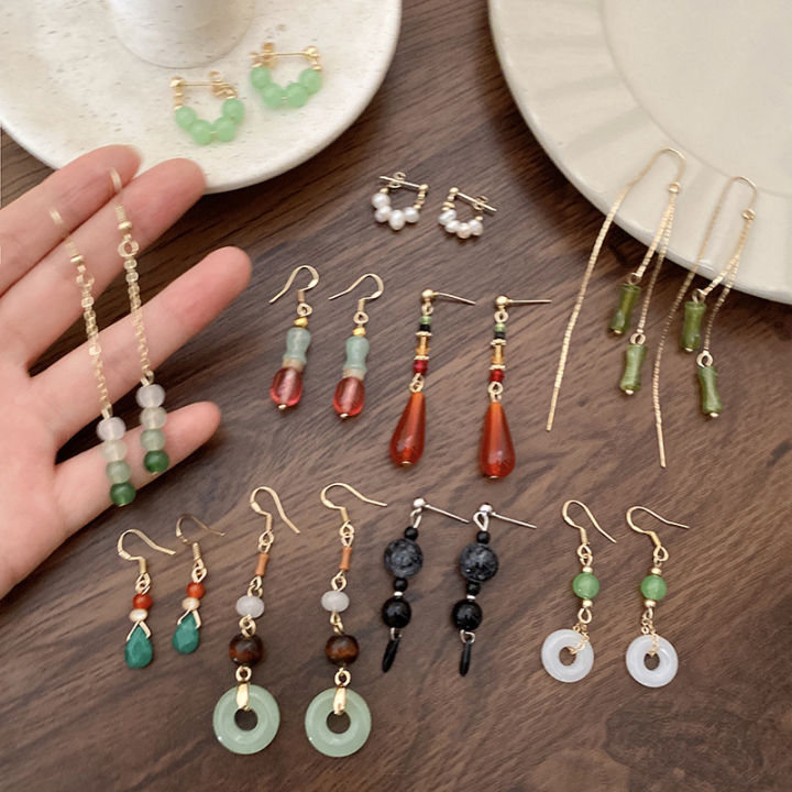 Tassel Earrings Chinese Gold Earrings Design 18K Gold 3ball Chain