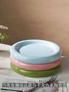 xpkQ Cream-colored Ceramic Round Thick-rimmed Doughnut Plate Household Plate Restaurant Main Course Decorative Tray Party Decor 5T9N4