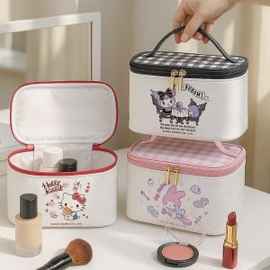 XUNXUAN Túi xách Túi trang điểm hoạt hình Dung lượng lớn Da PU Túi đựng đồ chăm sóc da Thời trang Phong cách Hàn Quốc Túi mỹ phẩm Kuromi Du lịch