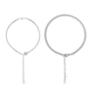 [Cutewomen2020] Pair of 925 Silver Simple Style Couple Love Bracelet Set Plain Chain Commemorative Gift Birthday Gift for Boyfriend and Girlfriend