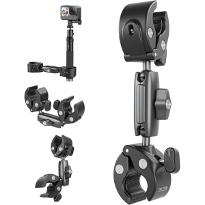 TELESIN Aluminum Double Clamp Monopod Tube Bicycle Bike & Bracket Motorcycle Handlebar Clamp Mount Bike Holder untuk GoPro Hero / DJI Action / Insta360