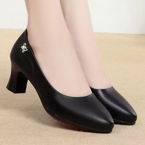 Free Shipping WomenS New Style Flat Shoes With A Chunky Heel Shallow Toe Suitable For Spring And Autumn Soft Leather Shoes For Mothers