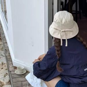FUTUI Wide Brim Cover Lace-up Fisherman Hat Sunshade Korean Style Sunshade Basin Hat Foldable Foldable Outdoor Fishing Cap Summer