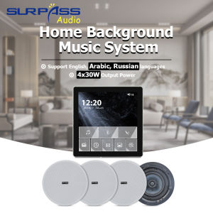 Smart Bluetooth Wall Amplifier 4 inch Touch Screen Amp Home Theater Background Music System with 5.25 inch HiFi Stereo Coaxial Ceiling Speaker for Residential Hotel