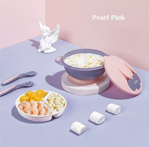 BC Babycare Baby Double Layer Bowl Food-contact Material detachable Suction Base Compartment Plate Fork and Spoon Included