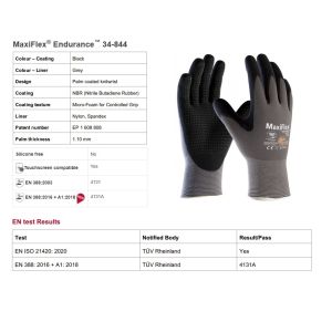 MaxiFlex Endurance 34-844 Safety Gloves with Nitrile Coated MicroFoam Grip on Palm & Fingers Touchscreen Compatible