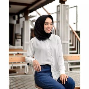 Kemeja Wanita Polos Putih Hitam Kerja L XL XXL Basic Lengan Panjang Premium By Azka Collection