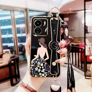 Ybd thiết kế mới dây đeo cổ tay chủ ốp điện thoại cho vivo y16 iqoo z7x 5g iqoo z7 y78 5g y36 5g y35 + v29 lite mạ vỏ chính xác bảo vệ máy ảnh trường hợp đẹp họa tiết con gái điện thoại di động trường hợp