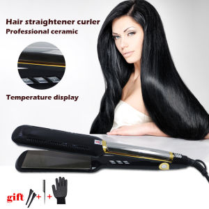 ขนาดใหญ่ที่หนีบผมตรงผมเซรามิกเครื่องมือเตารีดยืดผมที่หนีบผมตรงมืออาชีพไฟฟ้าสีดำสำหรับร้านเสริมสวยครัวเรือน