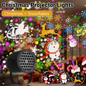 【Christmas + Snowflake】Projection Light Christmas Festive Atmosphere Lights Rotating Patterns Led Snowflake Projector Lamps Waterproof Xmas Decor