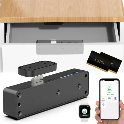 Smart Cabinet Lock Hidden Magnetic Bluetooth RFID Keyless Drawer Lock Baby Proofing Child Safety Cabinet Locks for Liquor File Cabinet Cupboard Desk Dresser Adults Black