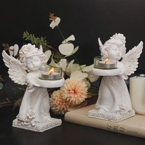 MAOMEI HOUSE Nhựa Giá đỡ nến thiên thần Hoài cổ Bắc Âu Đồ trang trí thiên thần bằng nhựa Trang trí chân nến Trang trí Giá trưng bày thiên thần Trang trí nhà cửa