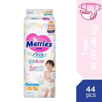 Merries Super Premium Tape Baby Diaper Super Jumbo pack (12-20kg) XL 40s