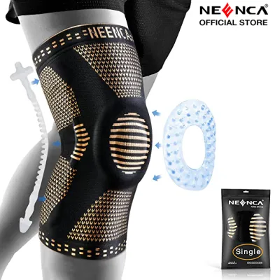 NEENCA Copper Knee Brace Professional Knee Support with Patella Gel Pad & Side StabilizersCompression Sleeves for Knee Pain Sports Workout Arthritis ACL Joint Pain Relief - Single Pack