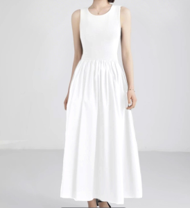 Round Neck A-line Sleeveless Korean Waist Silm Dress For Women Casual Maxi Skirt