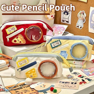 Large Capacity Pencil Case Cute Multiple Pockets Desk Organizer School Canvas Pencil Pouch