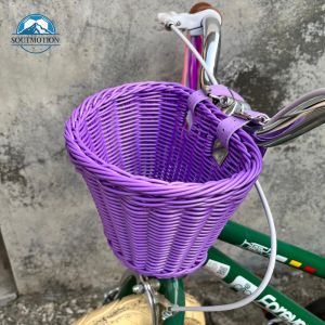 Stylish Rattan Bicycle Basket 4-Piece Set with Bell Tassel and Sticker Handwoven Storage for Bike Riders