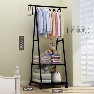 Triangular Coat Rack 2 Layers Mobile With Wheels Multi-Functional Clothes And Storage Rack Clothes Drying Rack 30074