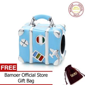 bamoer 925 Sterling Silver Blue Enamel Suitcase Metal Bead fit Women Jewelry Making Original Silver Bracelet DIY Jewelry SCC1377