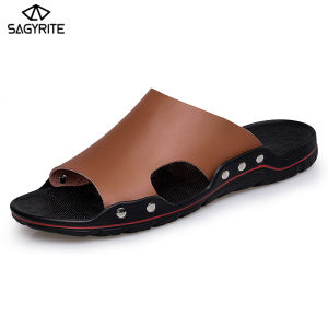 SAGYRITE Sandals for Men and Women Leather Flip Flops Outdoor Casual Slippers Rubber Sole Big Size 38-48