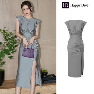 Happy Diva เดรสผู้หญิง เดรสสีม่วง สีเทา สีชมพู เดรสซาติน เดรสแขนกุด เดรสทำงาน เดรสไฮโซ เดรสวินเทจ เดรสออกงาน เดรสปาร์ตี้ ชุดราตรี 30842