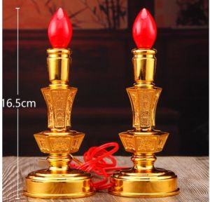 Lampu Lilin Listrik Nanas Dua Naga Yuanbao Phoenix Bohlam Set Lilin Sembahyang Puja Emas Segi Bulat