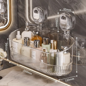 Bathroom Kitchen Sink Drain Rack Suction Cup Storage Shelf No Drilling Wall Mounted Storage Box