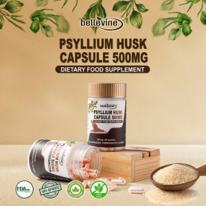 Bellevine Psyllium Husk 500mg 60 Capsules – Natural Fiber for Digestive Cleanse & Gut Health Support