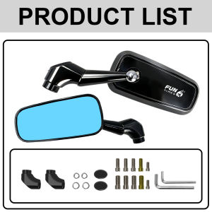 FUN TIMES H2C Style Motorcycle Rearview Mirror360° Adjustable Anti-Glare HD Mirror with Mounting Kit Black/Silver Stem