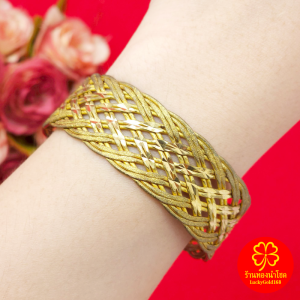 กำไลทองเหลืองโบราณลายเปียตัดลายสลับจิก ฟรีไซส์ ปรับขนาดได้ตามต้องการ งานทองเหลืองแท้ งานดิบไม่ได้ชุบ ทองเหลืองโบราณ