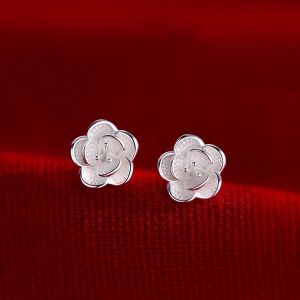 Shenzhen s999 Pure silver camellia earrings for women niche light luxury earrings high-end new trendy style pure silver ear accessories