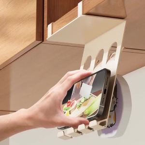 Sacesr Hanging Phone Holder Multifunctional Removable Phone Shelf Waterproof Kitchen Storage Hooks Home Kitchen Bathroom Storage Rack 2Z5B1